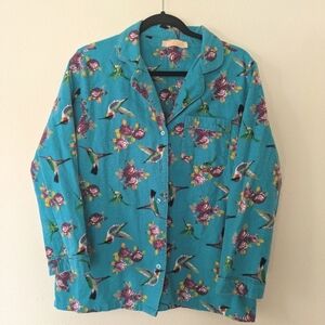 Floral Hummingbird Print Pajama Top